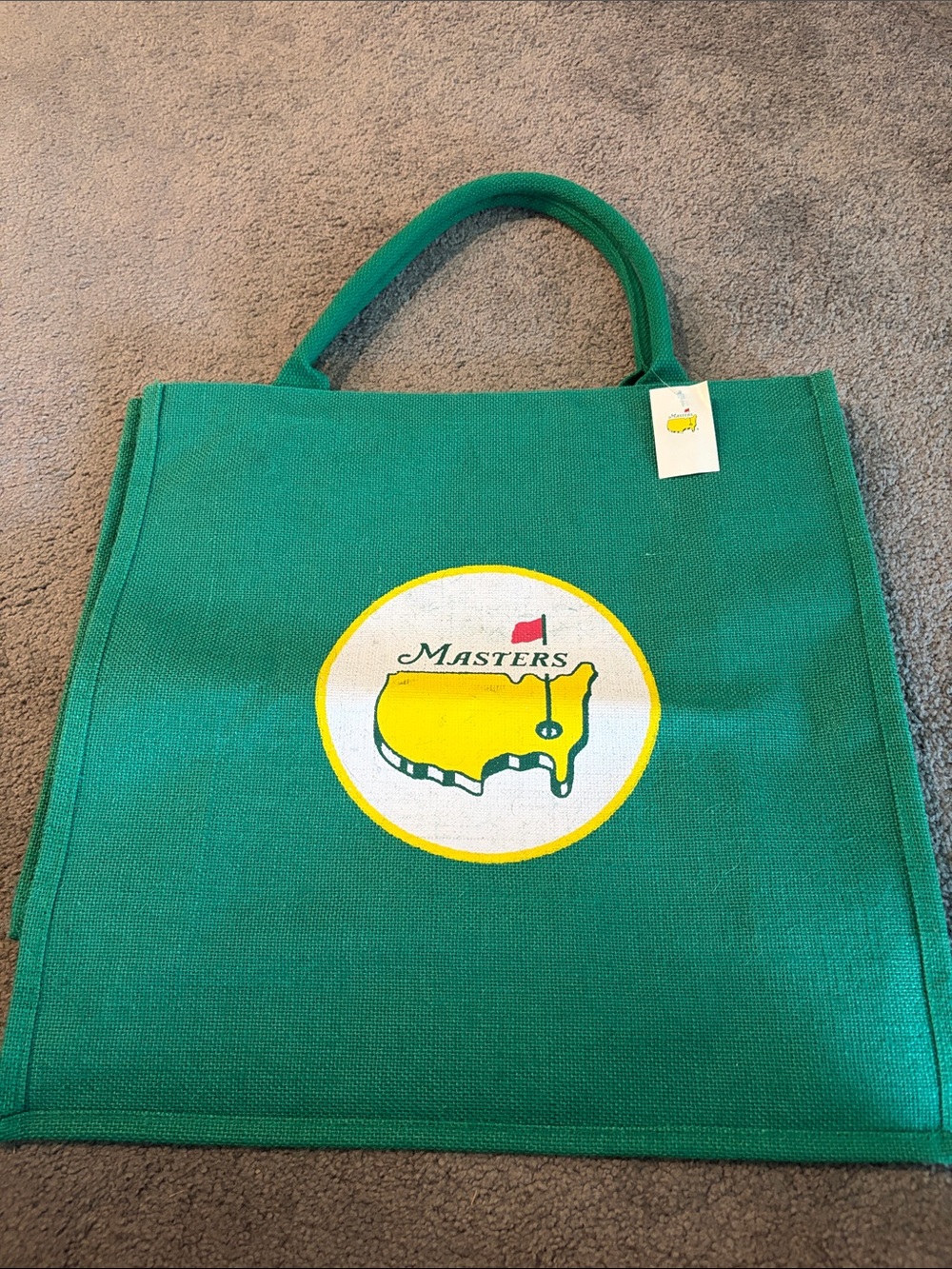 Masters Green Tote Jute  with Yellow Logo Map Emblem NWT